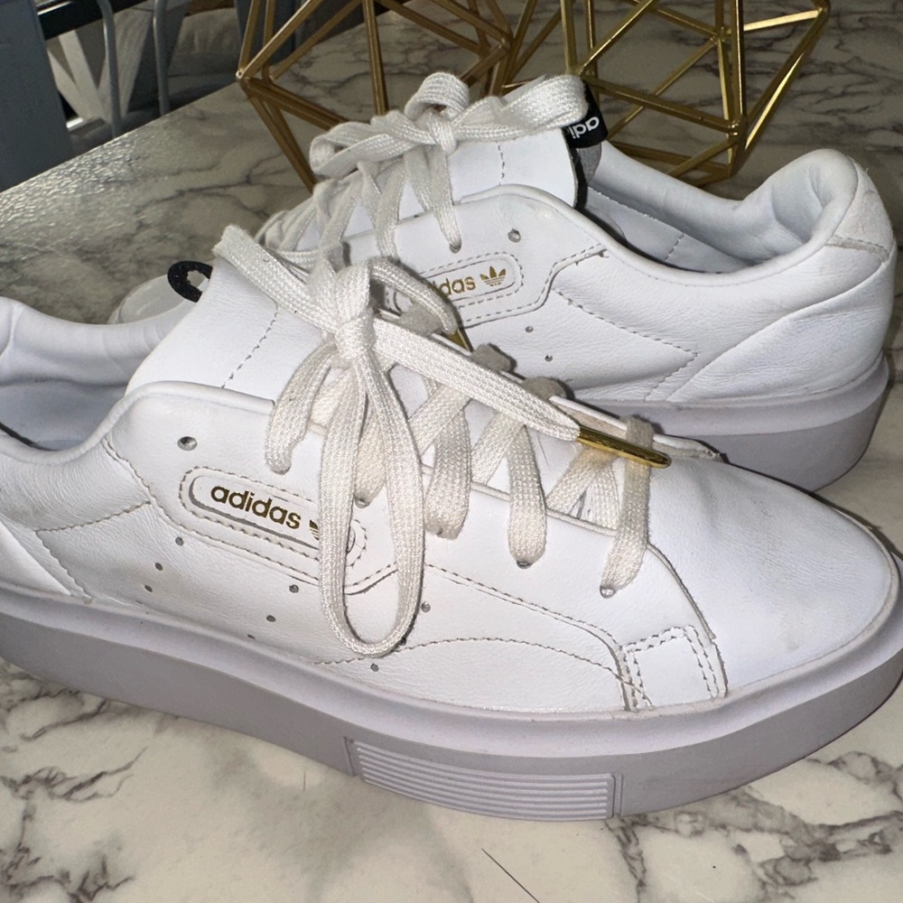 Adidas White Sneakers with Gold Details